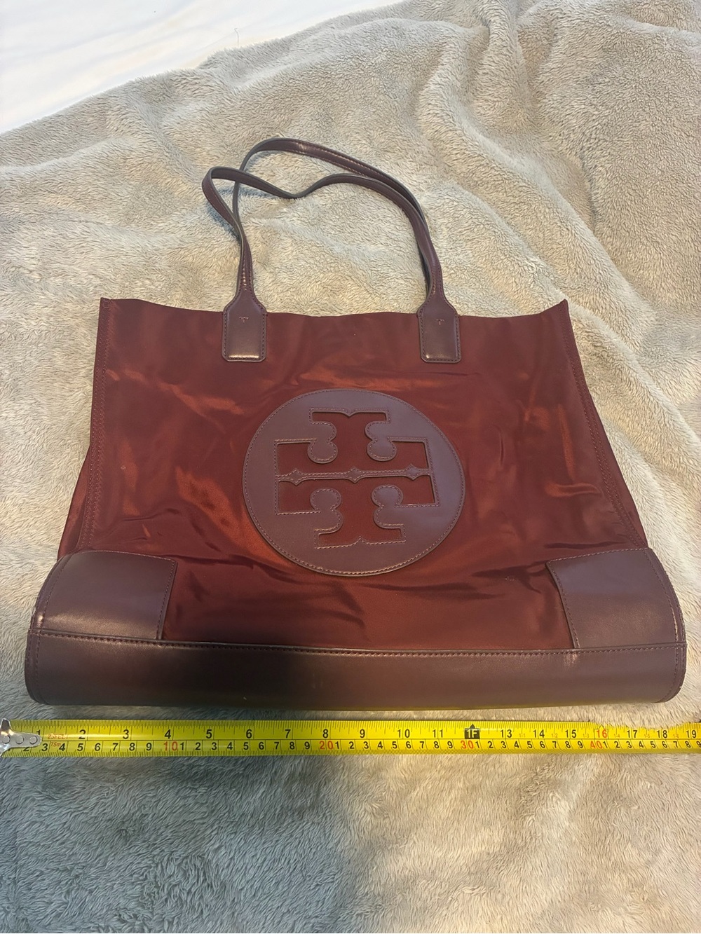 Tory Burch Burgundy Nylon and Leather Logo Tote